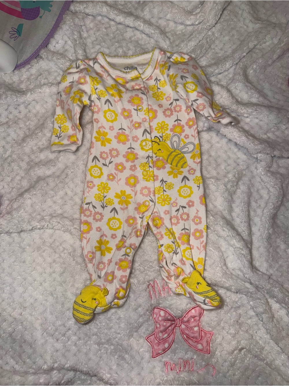 Carter's Yellow & Pink Floral Bee Footed One-Piece